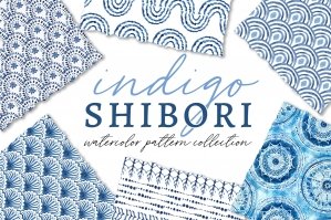 Indigo Shibori Watercolor Pattern Collection