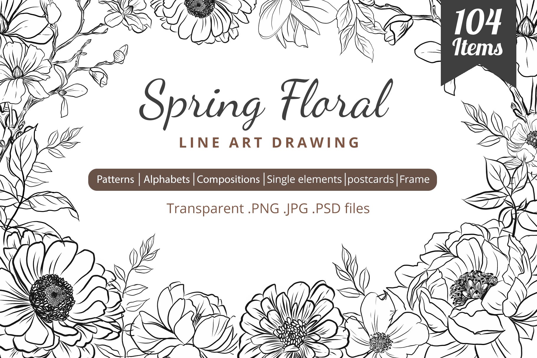 Spring Floral Line Art Drawing Design Cuts