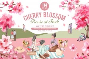 Cherry Blossom Picnic At Park