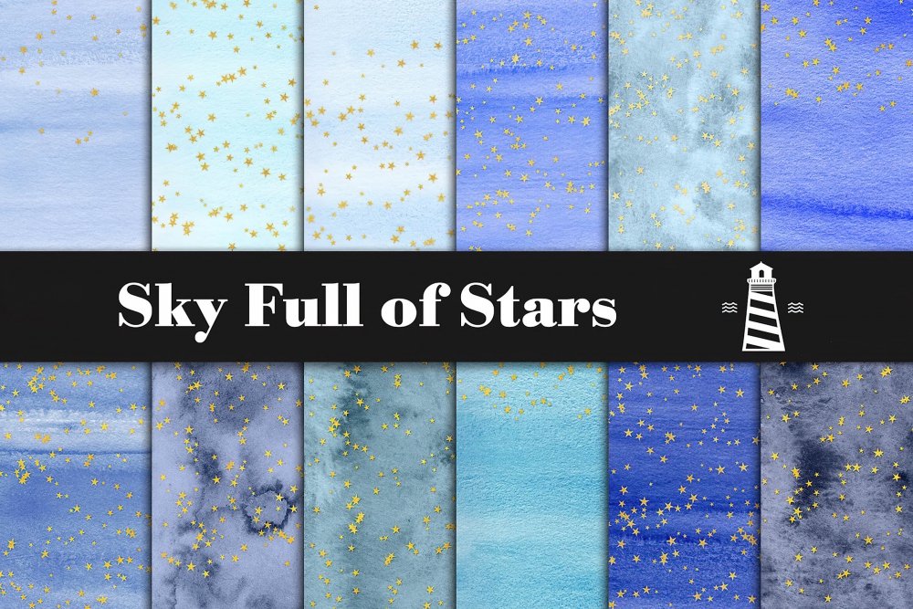 Blue Watercolor & Gold Stars - Design Cuts