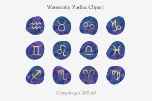 Watercolor & Gold Zodiac Signs