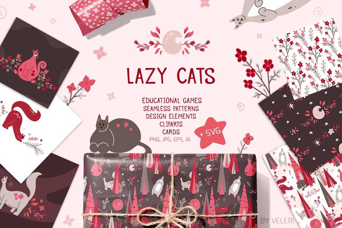 Lazy Cats Vector Patterns And Cliparts