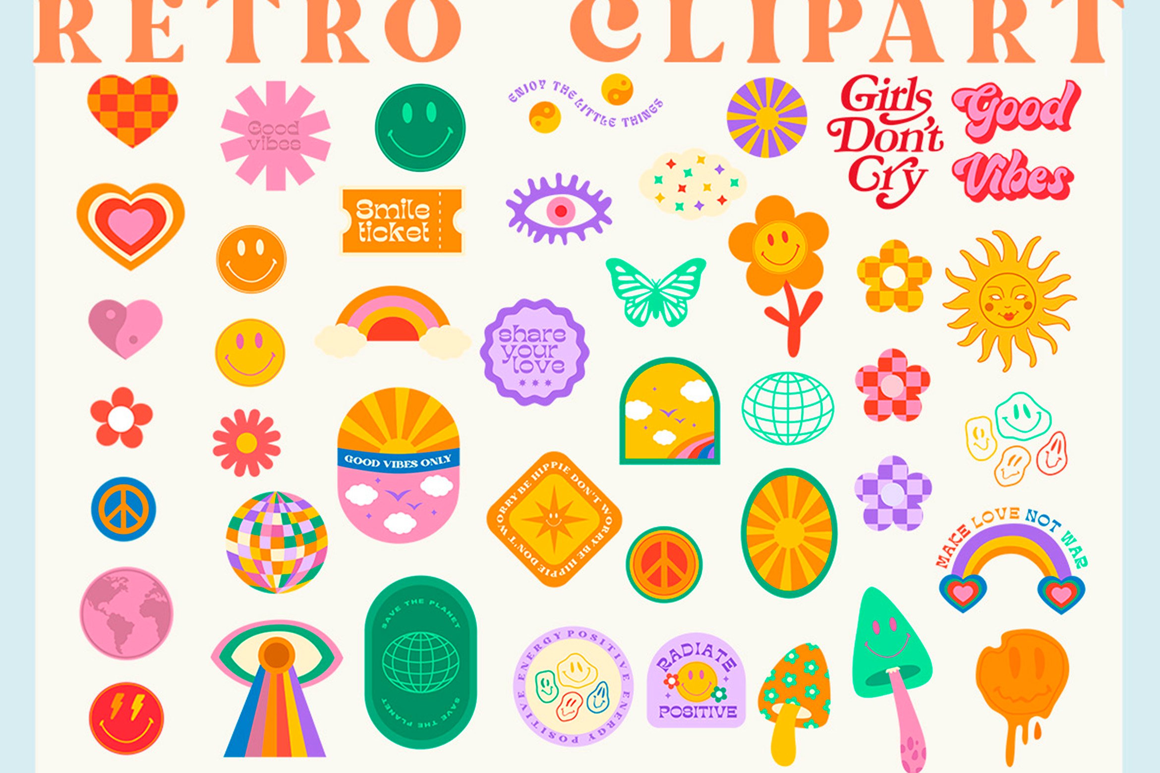 Positive Stickers Groovy Retro Style Set Graphic by ViktoriaLapshyna ·  Creative Fabrica
