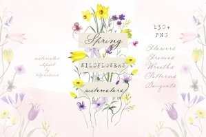 Spring Wildflowers Watercolor Clipart