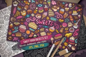 Sweet Food Doodle Objects & Elements Set