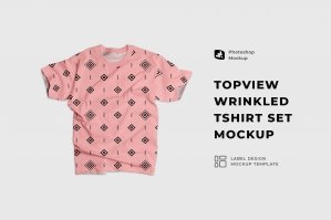 Topview Wrinkled Tshirt Set Mockup