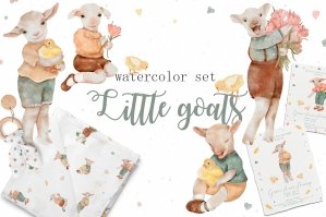 Watercolor Set Little Goats