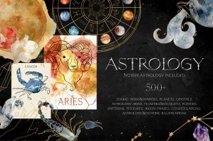 Astrology Watercolor & Line Art Zodiac Collection