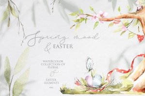 Spring Mood Easter Watercolor Clipart