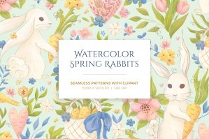 Spring Rabbits Watercolor Pattern