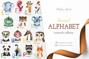Watercolor Animal Alphabet A To Z