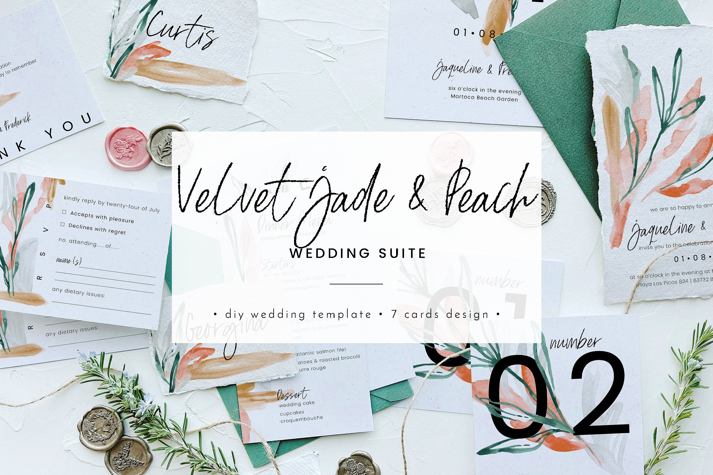 Velvet Jade & Peach Foliage Wedding Suite