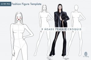 Female Fashion Figure Template - 9 Heads Fashion Croquis - Figure Drawing For Fashion Design