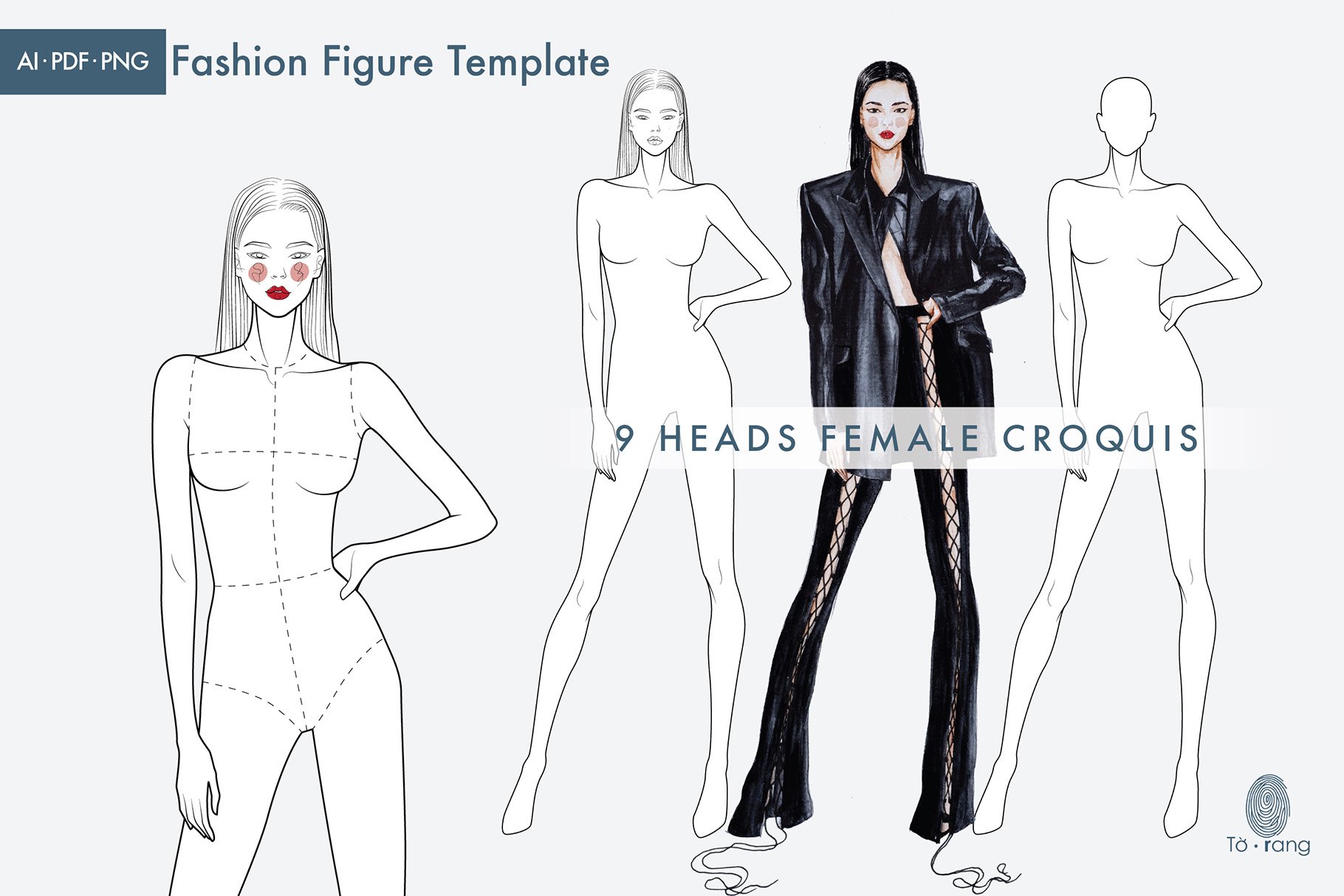 Female Ten Heads Figure Poses Template Croquis for Fashion Design. Vector  Illustration 9536392 Vector Art at Vecteezy