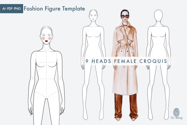 Female Fashion Croquis Free Template Walking Pose V43 - Designers Nexus