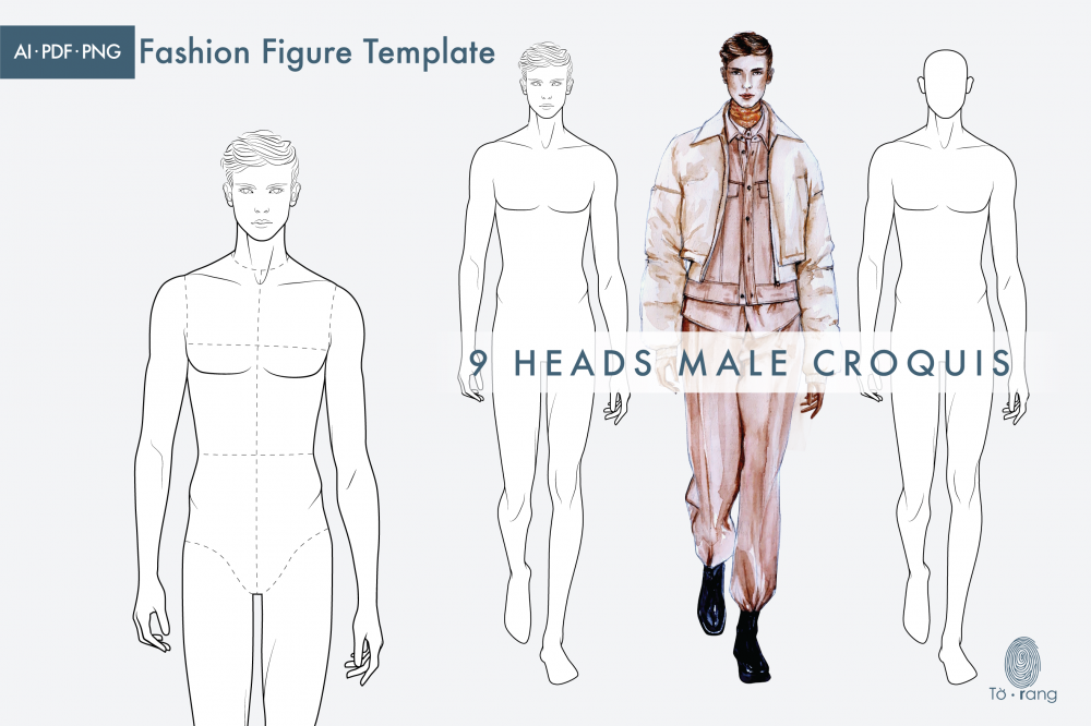 9 Heads Fashion Croquis - Relaxed Pose - Design Cuts