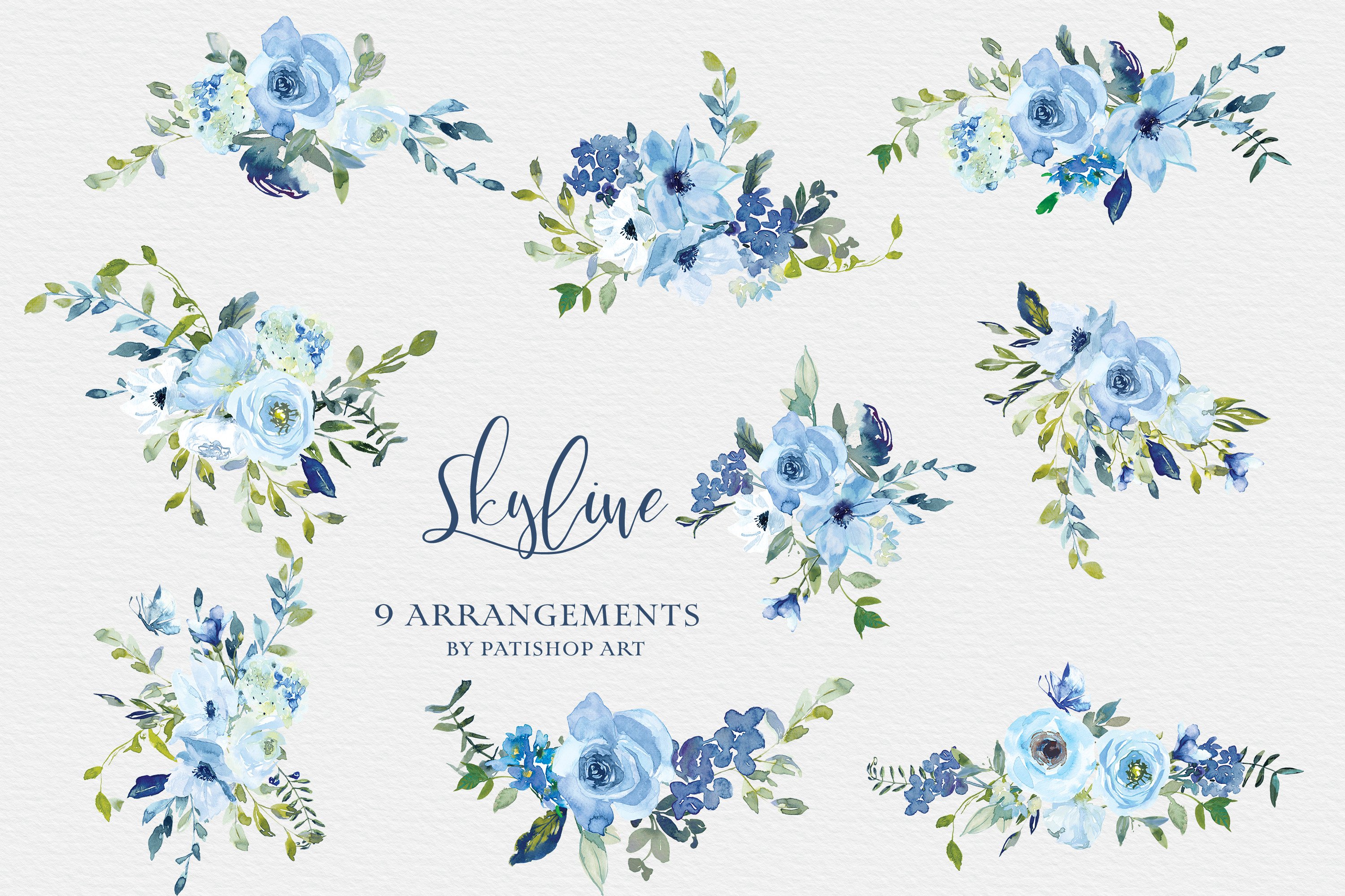 Watercolor Blue Flowers Clipart Collection - Design Cuts