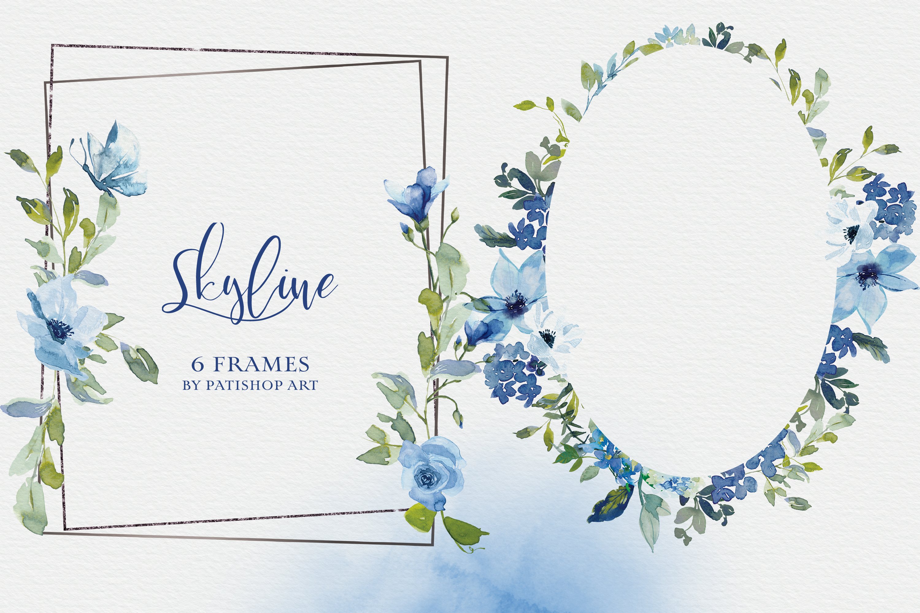 Watercolor Blue Flowers Clipart Collection - Design Cuts