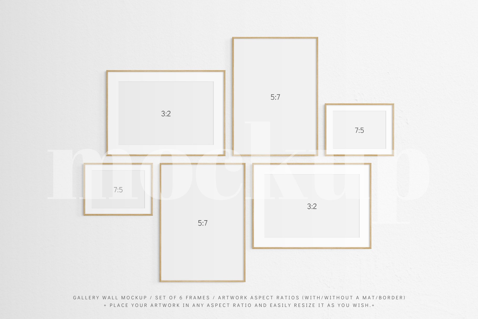 Gallery Wall Frame Mockup - Set Of 6 Oak Wood Frames - Design Cuts