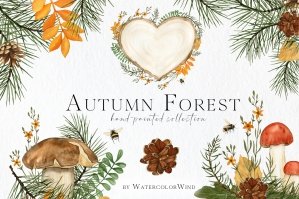 Fall Forest Mushrooms Clipart
