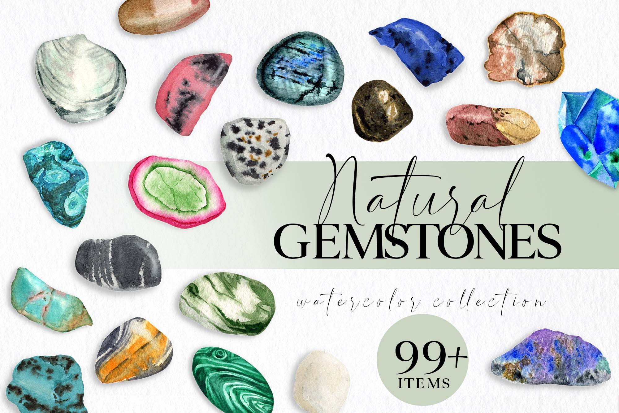 Hand Painted Birthstones Gems Illustration Collection, Set of Healing  Crystals. Colored Flowered Gem Stones With Moon and Stars. Astrology. 