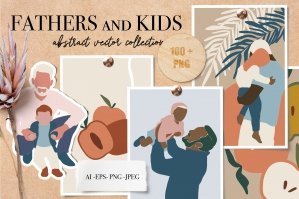 Fathers & Kids Vector Abstract Set