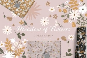 Meadow Of Flowers Vector Clipart Pattern Collection