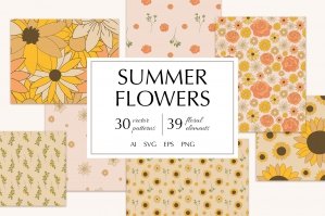 Summer Flowers Vector Patterns