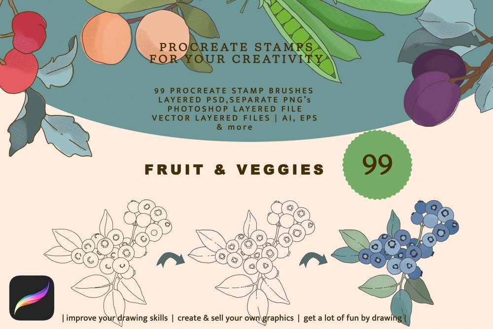 Fruit Brush, Digital Illustration Materials