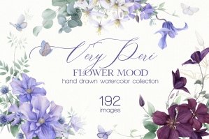 Very Peri Flower Mood Watercolor Collection