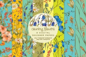 Country Flowers Seamless Pattern Set