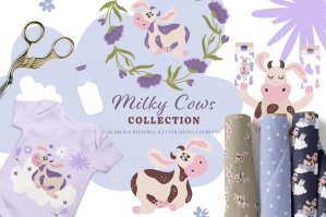 Milky Cows Cute Vector Clipart Collection