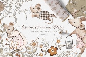 Spring Cleaning Mice Watercolor Collection