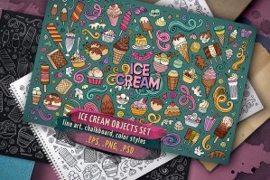 Ice Cream Doodle Objects & Elements Set