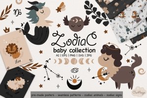 Zodiac Baby Collection With Celestial Animals Constellations And Sign