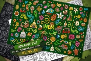 India Doodle Objects & Elements Set