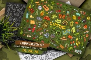 Camping Doodle Objects & Elements Set