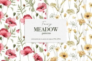 Fairy Meadow Wild Flowers Watercolor Patterns