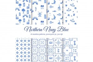 Dutch Navy Blue Seamless Patterns