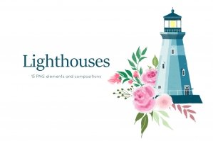 Lighthouses And Floral Clip Art