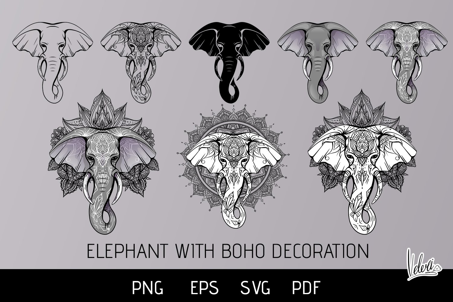 Free: Stylized ethnic boho elephant portrait isolated vector image -  nohat.cc