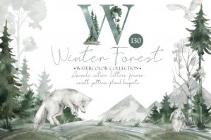 Winter Forest Watercolor Wildlife