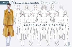 Female Standing Pose Croquis Bundle - 9 Heads Fashion Figure