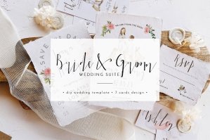 Watercolor Bride & Groom Wedding Suite