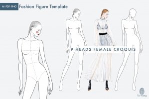 Female Fashion Figure Template – 9 Heads Fashion Croquis Vol 2