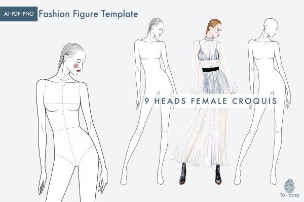 8 Female Fashion Figure Templates - Athletic Model Poses - Croquis  Templates For Sportswear Fashion Illustrations - 8 Heads