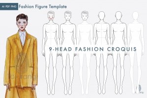 Female Fashion Figure Template - 9-head Fashion Croquis - Standing Pose