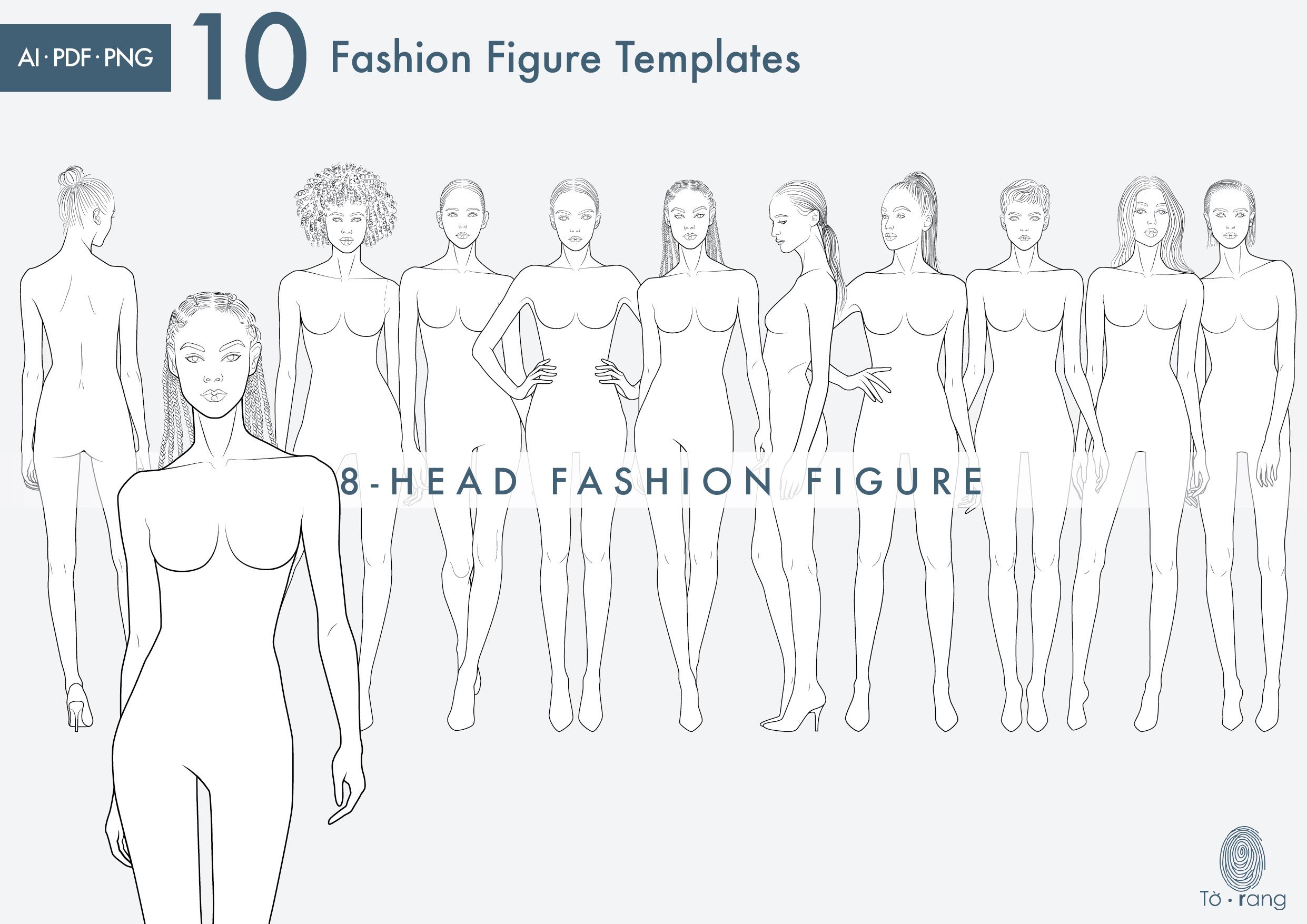 Female Fashion Figure Templates, 10 Head Fashion Croquis, 3 Different  Colored Skin Tones - Etsy