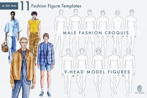 11 Male Fashion Figure Templates - Croquis Templates For Fashion Illustrations - 9 Heads