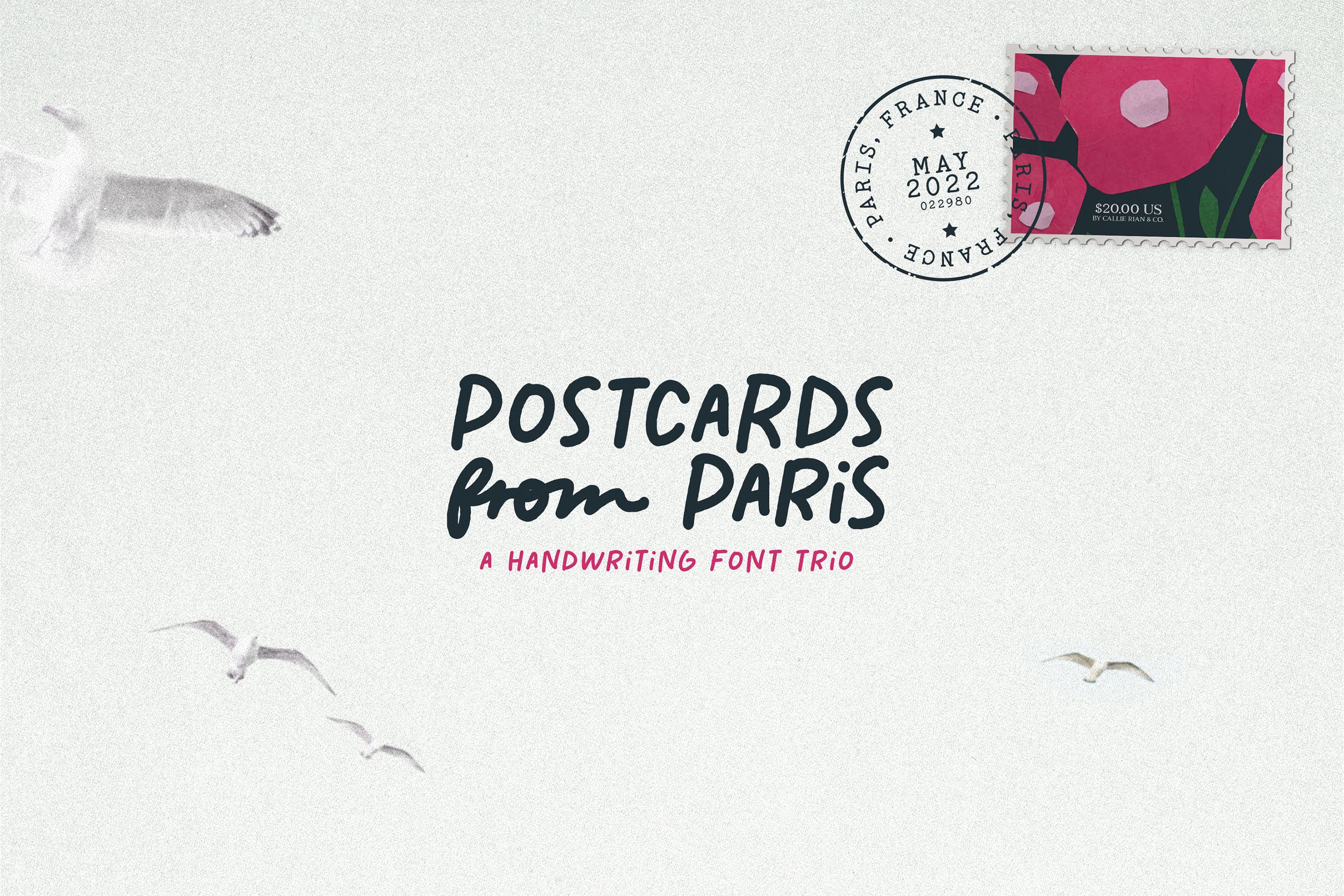 Postcards From Paris  Handwriting Font Trio - Design Cuts